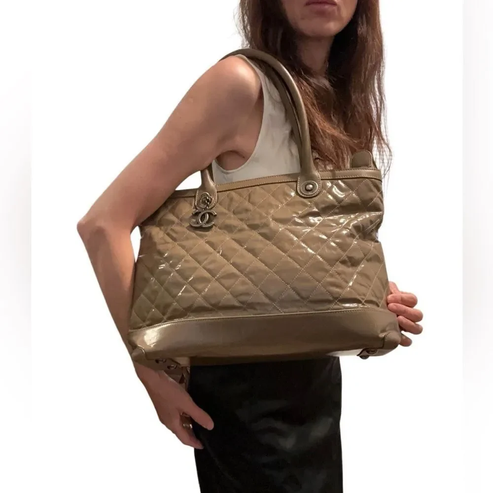 Chanel Tan Quilted Tote Bag with Structured Design